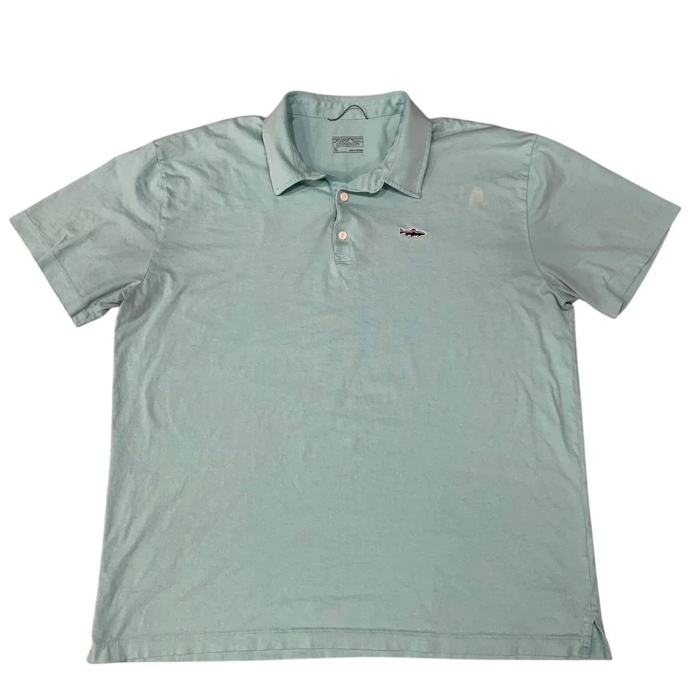 Patagonia‎ Polo Shirt Fish Logo Short Sleeve Casual Top XL Men's Blue